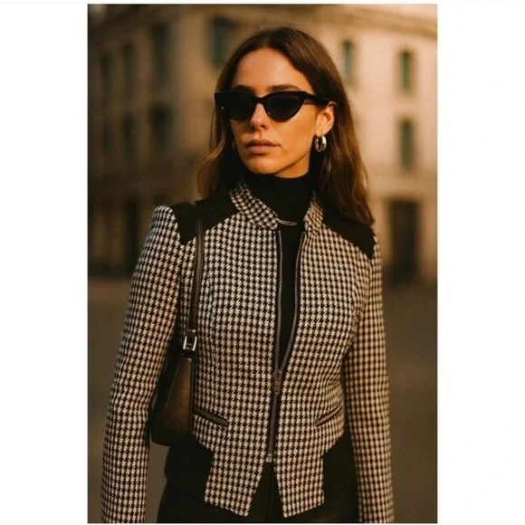 White House Black Market Women Plaid Front Zip Jacket Size 12 - Picture 8 of 12